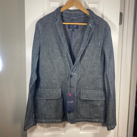 Armani Jeans Mens Denim Jacket Blazer Size EU 48 US Small - Picture 1 of 16